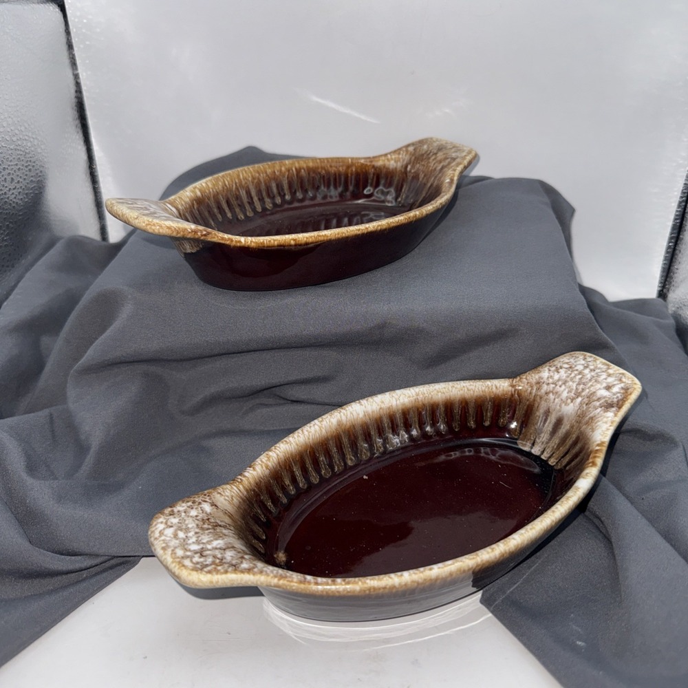 VTG McCoy Brown Drip Au GRATIN Casserole Dish 7032 W/handles 8.5 In. Set Of Two